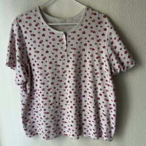 White and Red Floral Short Sleeve Top